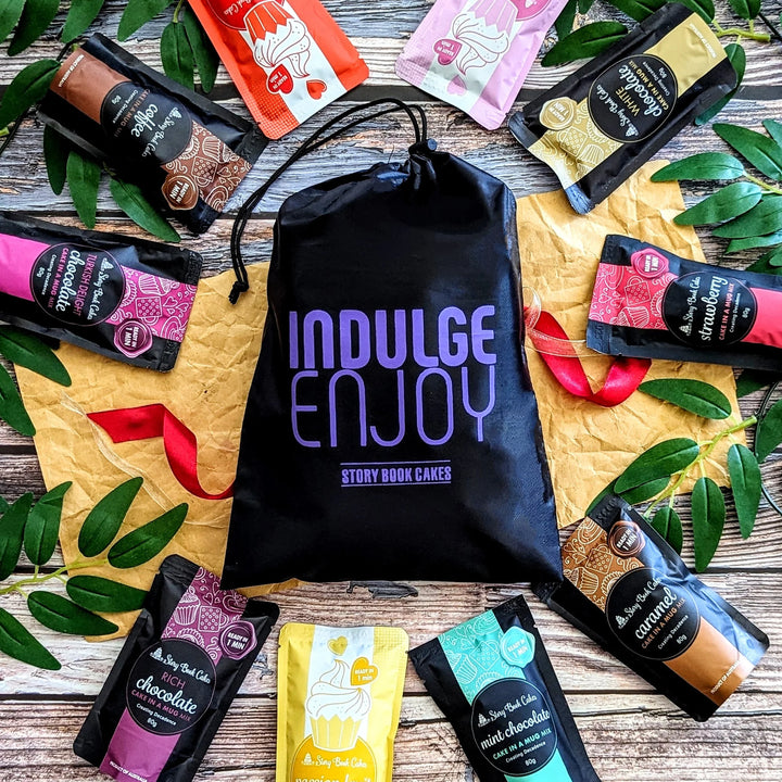 Indulge, Enjoy- Reusable gift bag with 10 of our indulgent cake in a mug flavours