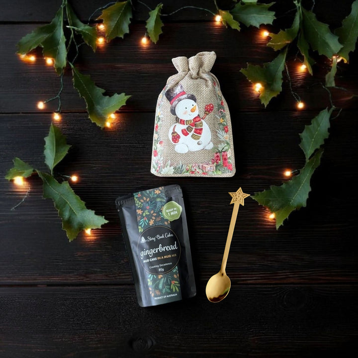 Fun Christmas Burlap Gift Bag with 1  Mud Cake in a Mug + a Cute Gold Spoon