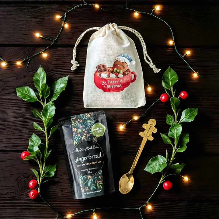 Christmas in a Mug Gift Bag with 1  Mud Cake in a Mug + a Cute Spoon