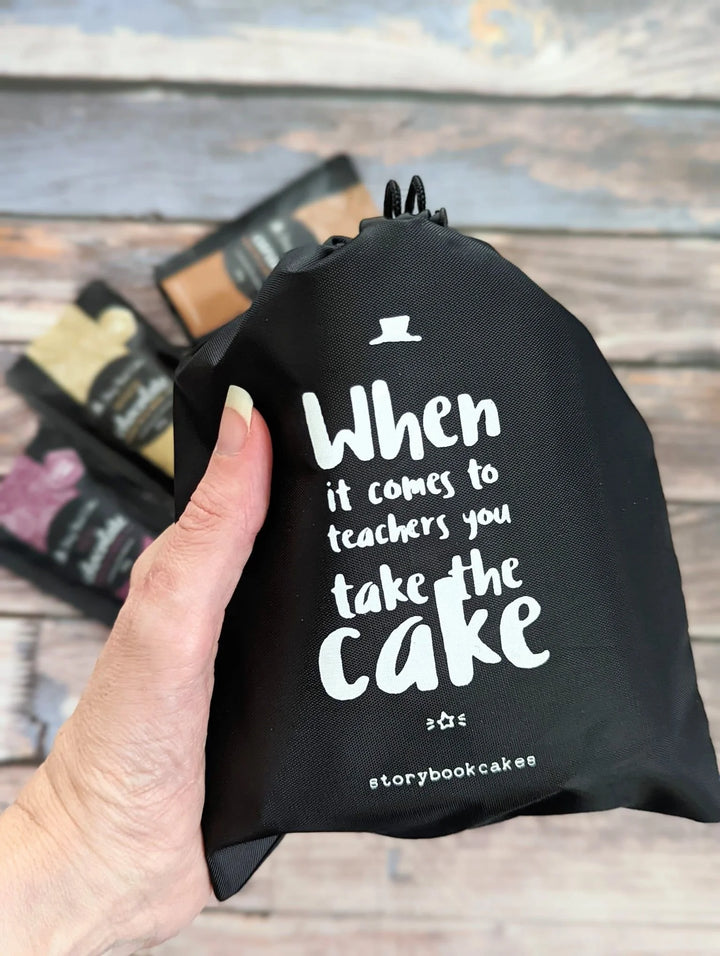 Teacher gift - Reusable gift bag with 3 x Cake in a mugs