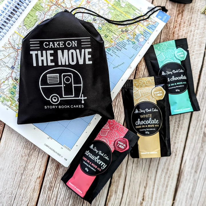Mini Cake On The Move - Reusable gift bag with 3 x Mud Cake in a mug