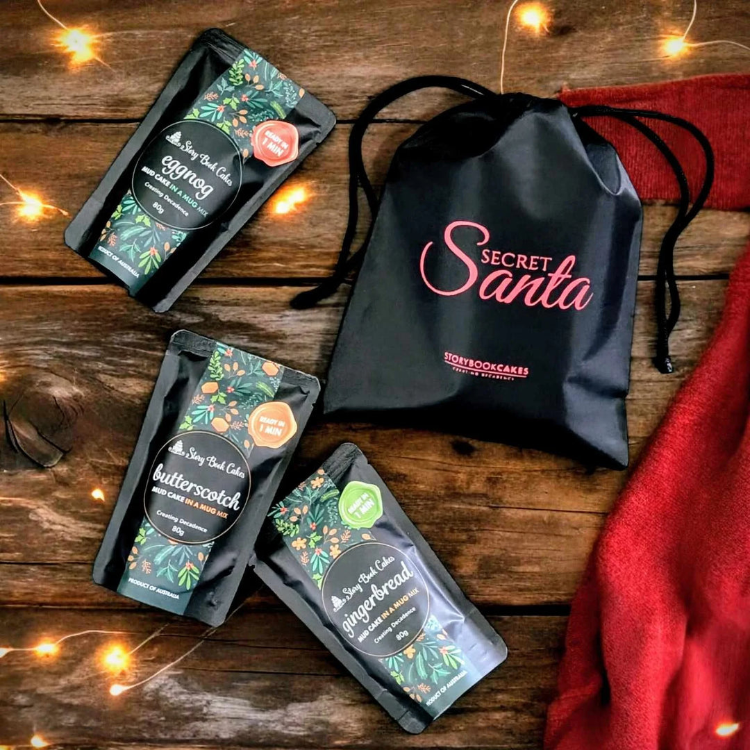 Secret Santa gift bag with 3 x Mud Cake in a Mug