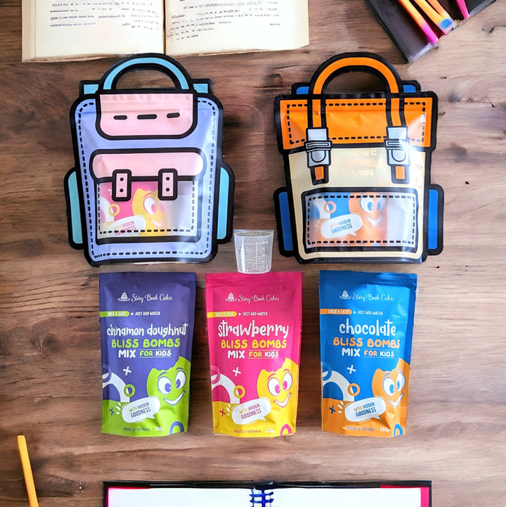 Kids Bliss Bomb Pack - 3 x Bliss Bomb Mixes plus a measuring cup in a reusable zip lock bag