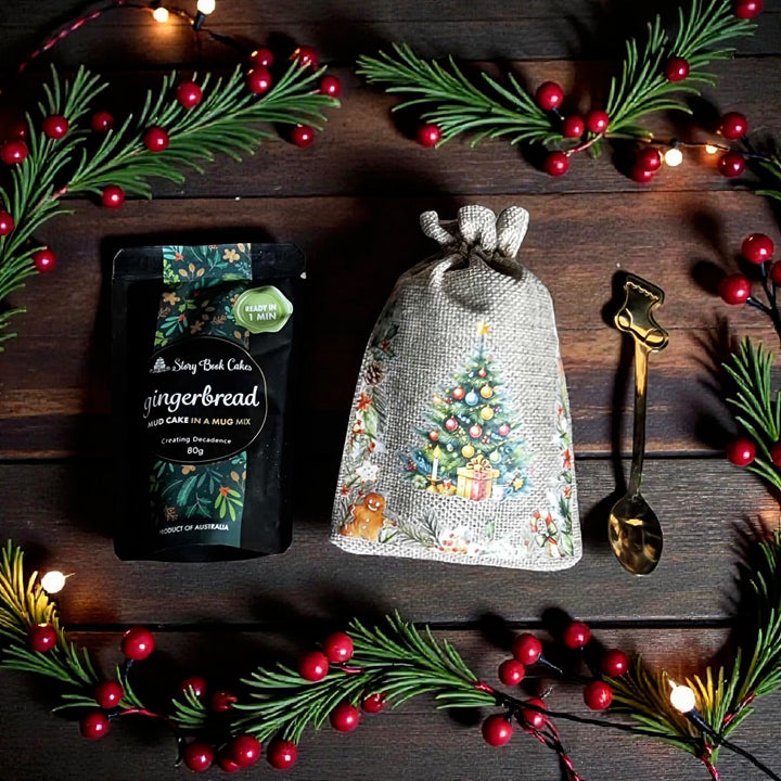 Christmas Joy Gift Bag with 1  Mud Cake in a Mug + a Cute Spoon