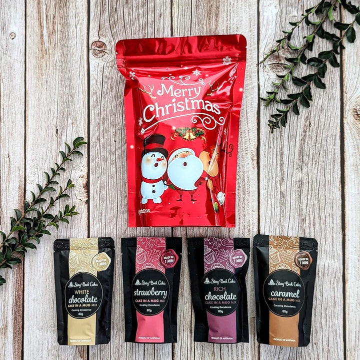 Merry Christmas Red Foil Gift Bag with 4 x Mud Cake in a Mug