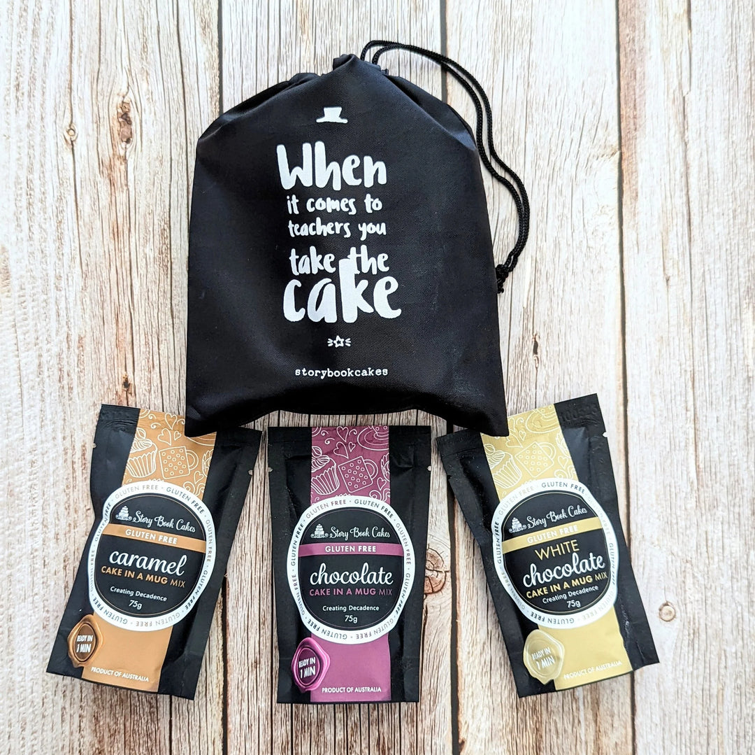 Teacher gift - Reusable gift bag with 3 x Gluten-Free Cake in a mugs