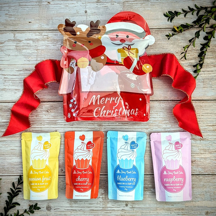 Merry Christmas Santa Reindeer Gift Bag with 4 x Mud Cake in a Mug