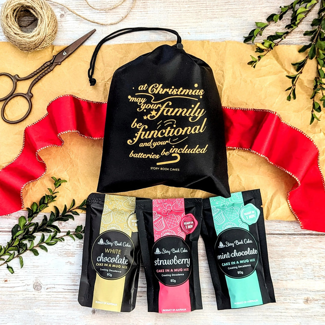 At Christmas May Your Family, gift bag with 3 x Mud Cake in a Mug