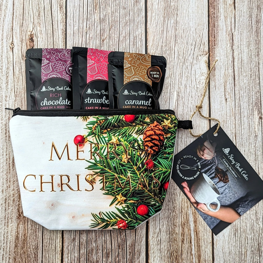 WS Merry Christmas Branch Gift Pack, 3 x Cake in Mug in a Reusable Zip Up Gift Bag