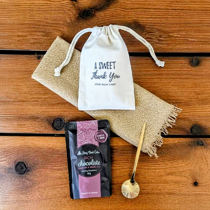 Sweet Thank You Gift Bag with 1 Mud Cake in a mug + a cute spoon