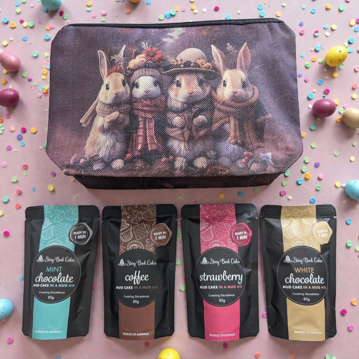 Easter Bunny Zip Up Gift Bag Set - 4 x Mud Cake in a Mugs, Pick your own flavours