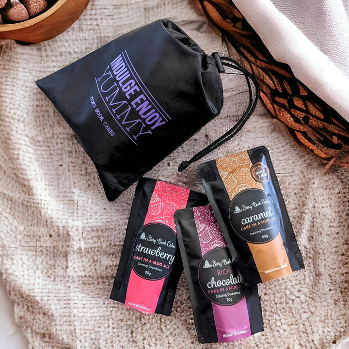 Indulge, Enjoy, Yummy Gift Bag with 3 x Mud Cake in a mug