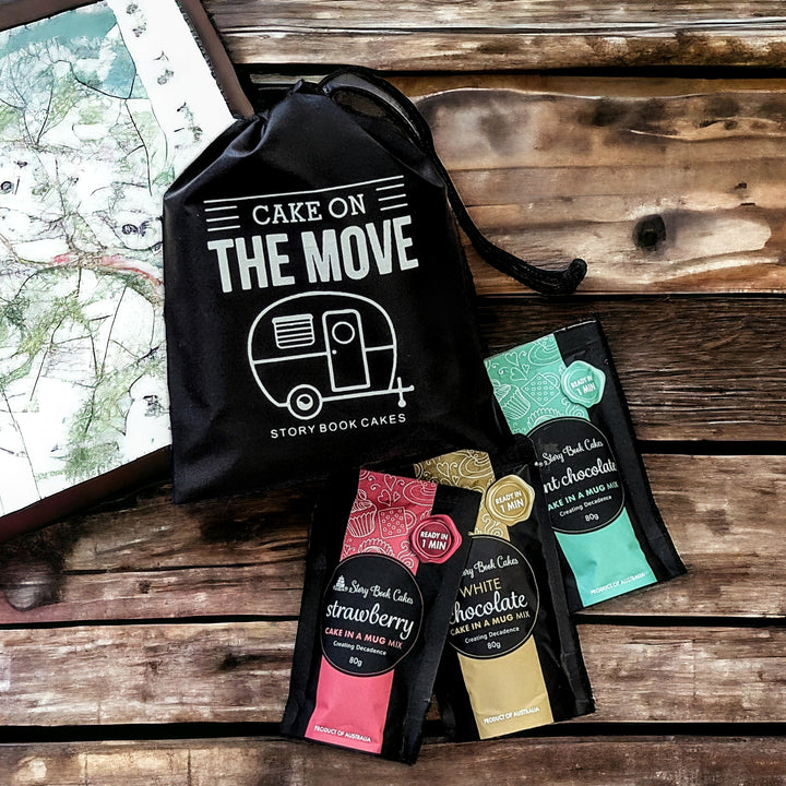 Mini Cake On The Move - Reusable gift bag with 3 x Mud Cake in a mug