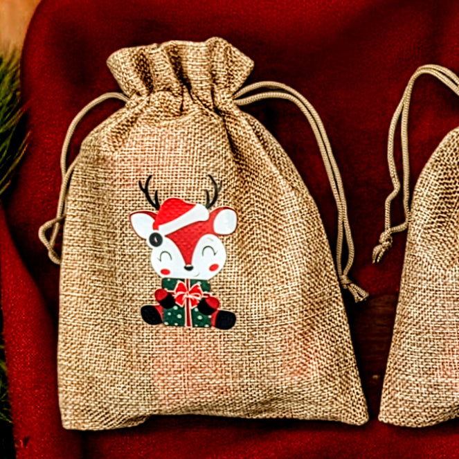 Burlap Christmas gift bag with 3 x Mud Cake in a Mug
