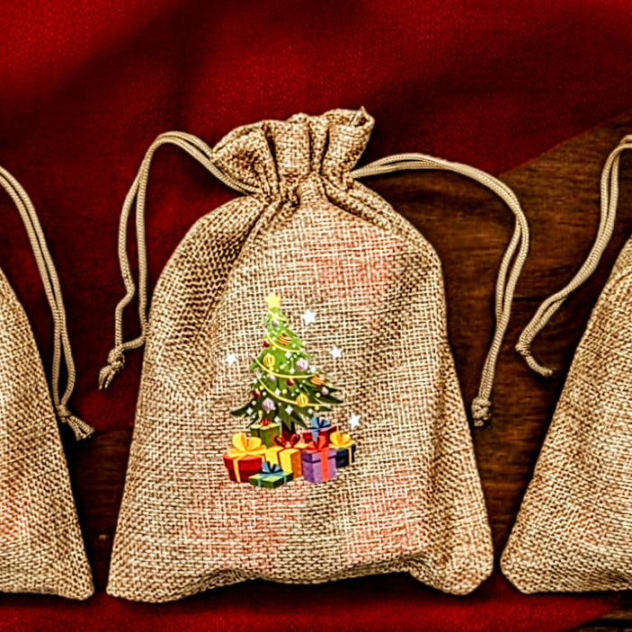 Burlap Christmas gift bag with 3 x Mud Cake in a Mug
