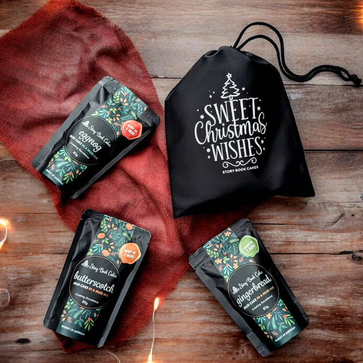 Sweet Christmas Wishes gift bag with 3 x Mud Cake in a Mug