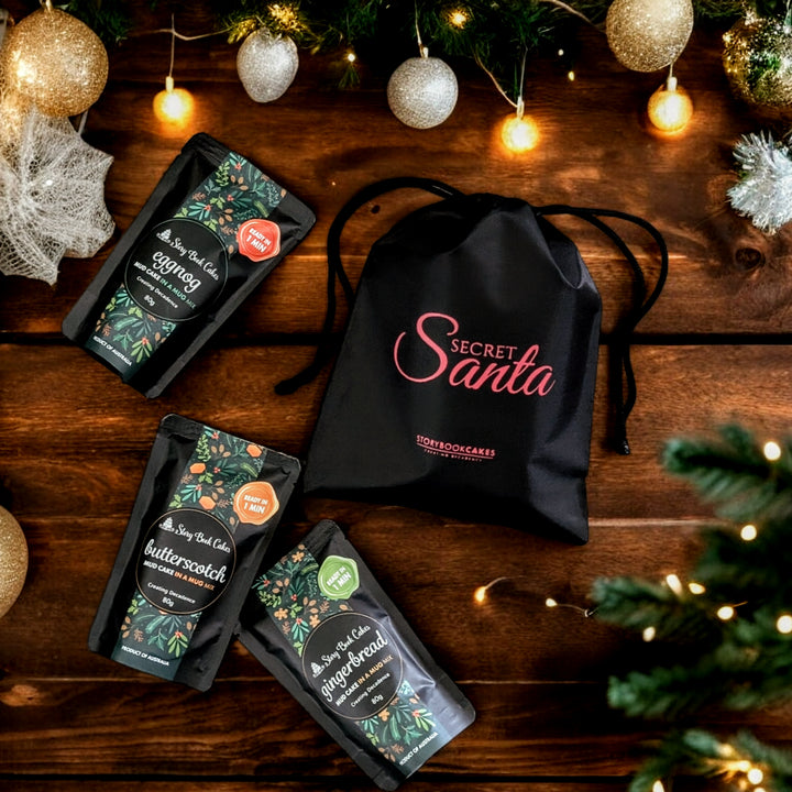 Secret Santa gift bag with 3 x Mud Cake in a Mug