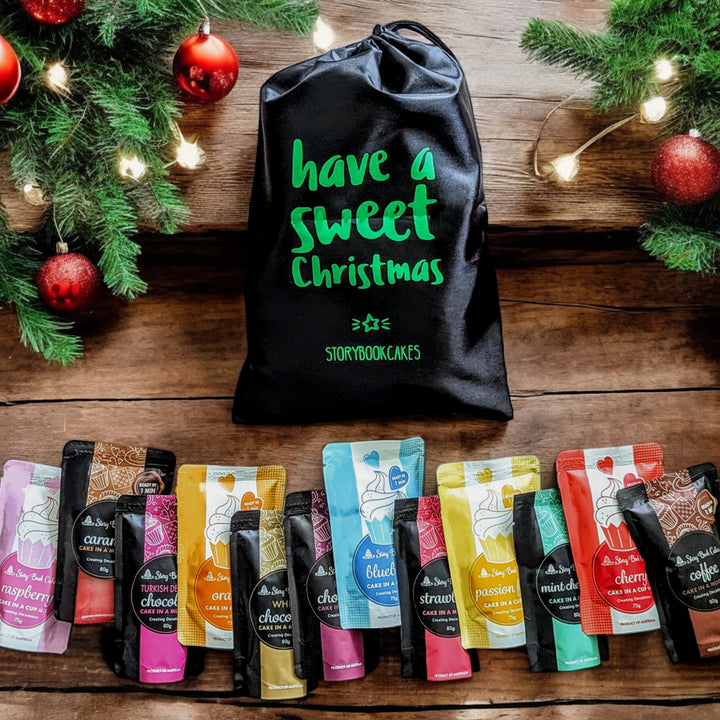 Have a Sweet Christmas - Reusable gift bag with 10 x Mud Cake in a mug