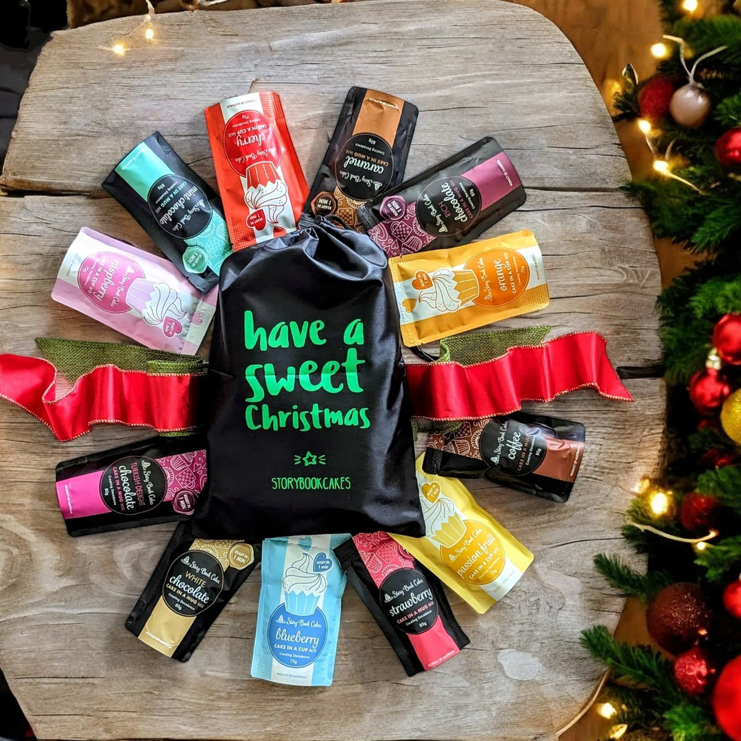 Have a Sweet Christmas - Reusable gift bag with 10 x Mud Cake in a mug