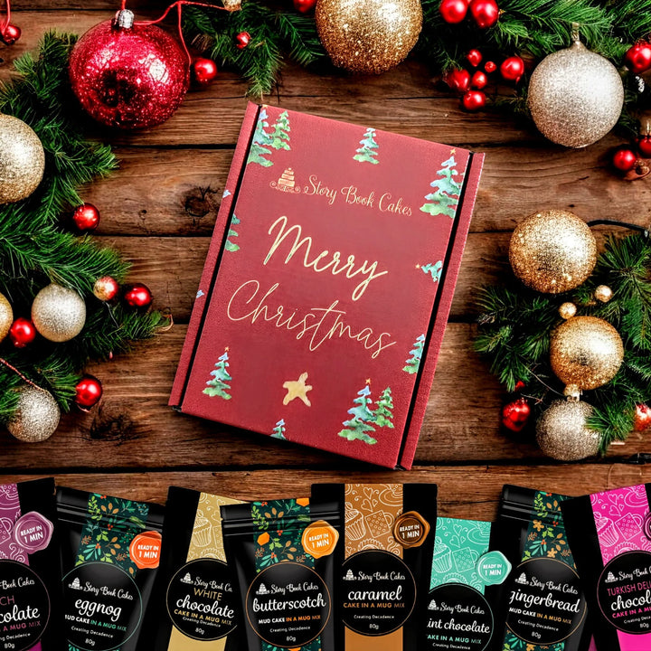 Merry Christmas Red Gift Box with 8 x Mud Cake in a Mug, hand pick your flavours