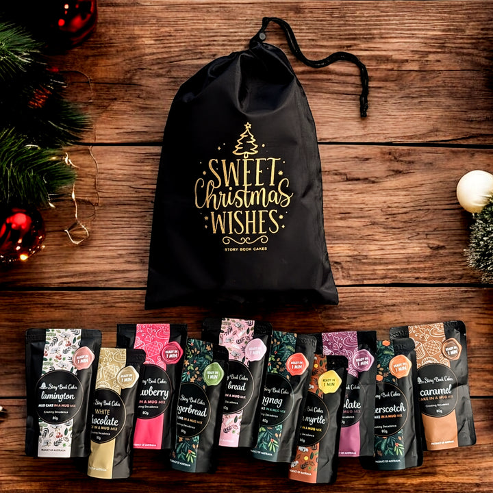 Sweet Christmas Wishes - Reusable gift bag with 10 of our indulgent cake in a mug flavours