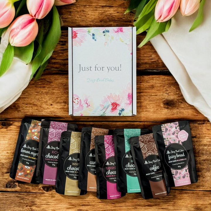 Just For You Gift Box with 8 x Mud Cake in a Mug, hand pick your flavours