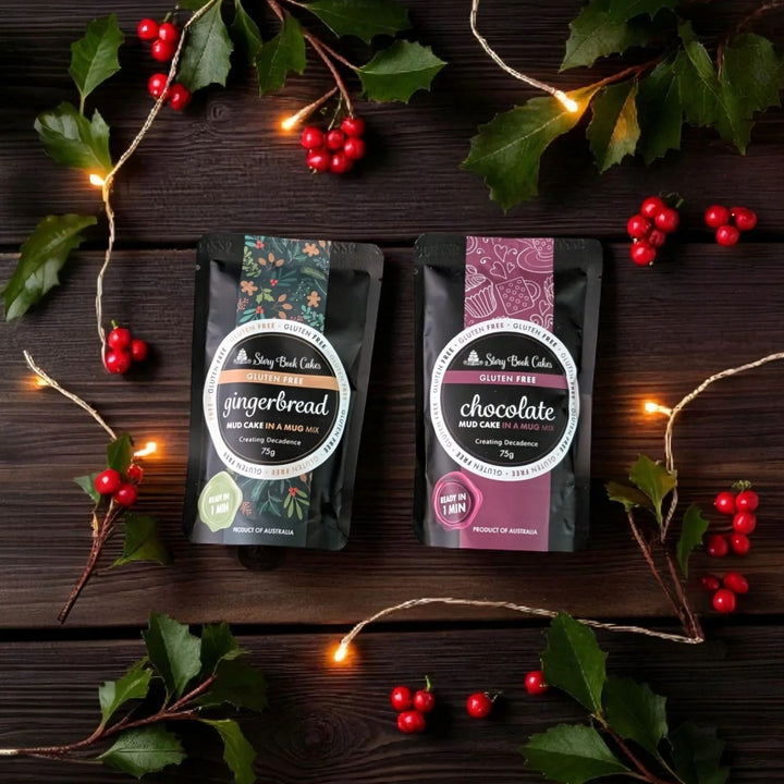 Gluten Free Christmas Burlap Gift Bag with 1 Mud Cake in a Mug + a Cute Gold Spoon