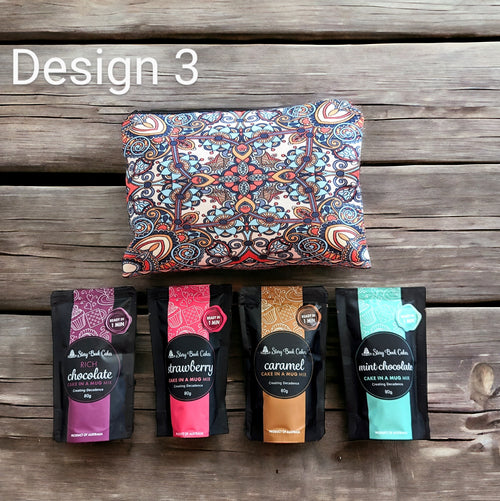 Kaleidoscope Gift Bag Set - 4 x Mud Cake in a Mug, Pick your own flavours and bag design