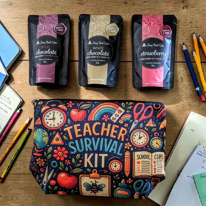 Teacher Survival Gift Bag Set - 3 x Mud Cake in a Mugs, Pick your own flavours
