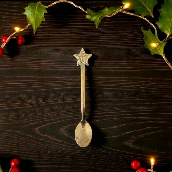 Festive Gold Toned Metal Christmas Spoon