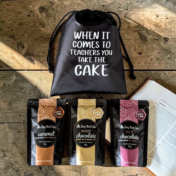 Teacher gift - Reusable gift bag with 3 x Cake in a mugs