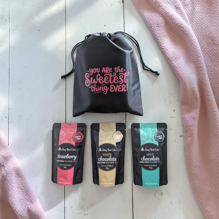 You are the sweetest thing ever - Gift Bag Set - 3 x Mud Cake in a Mugs, Pick your own flavours