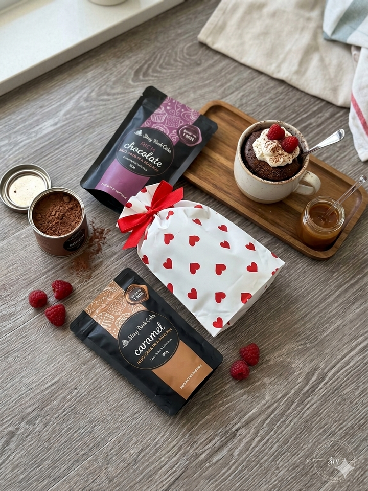 Red Heart & Bow - gift bag with 2 x Cake in a Mug