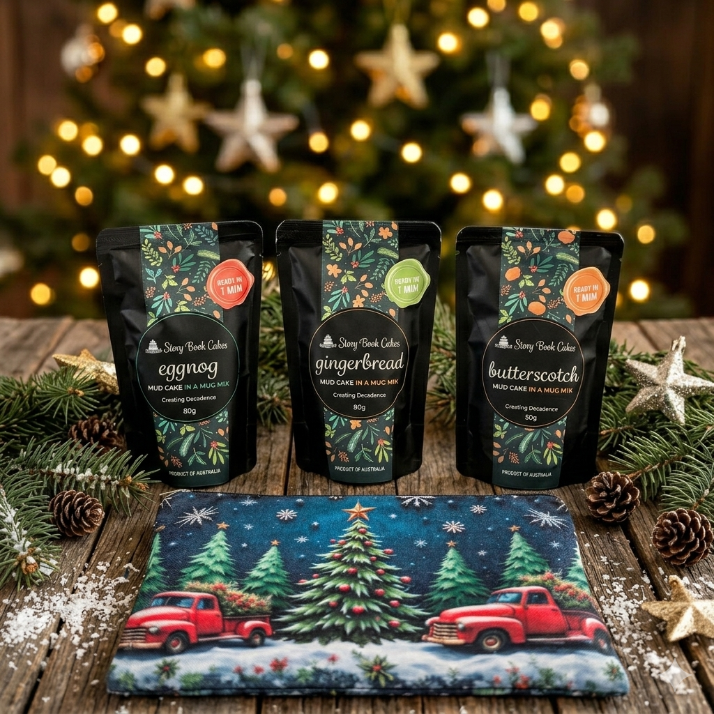 Christmas Truck Zip Up Gift Bag Set - 3 x Mud Cake in a Mugs, Pick your own flavours