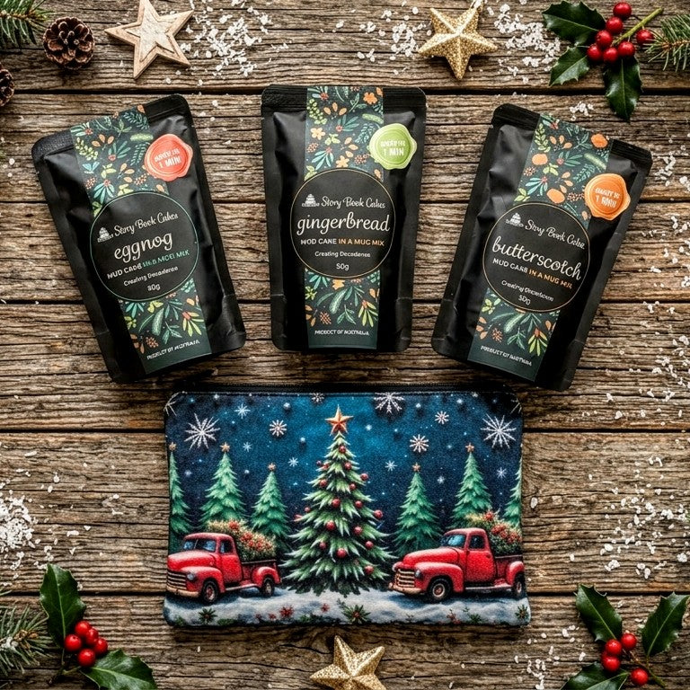 Christmas Truck Zip Up Gift Bag Set - 3 x Mud Cake in a Mugs, Pick your own flavours