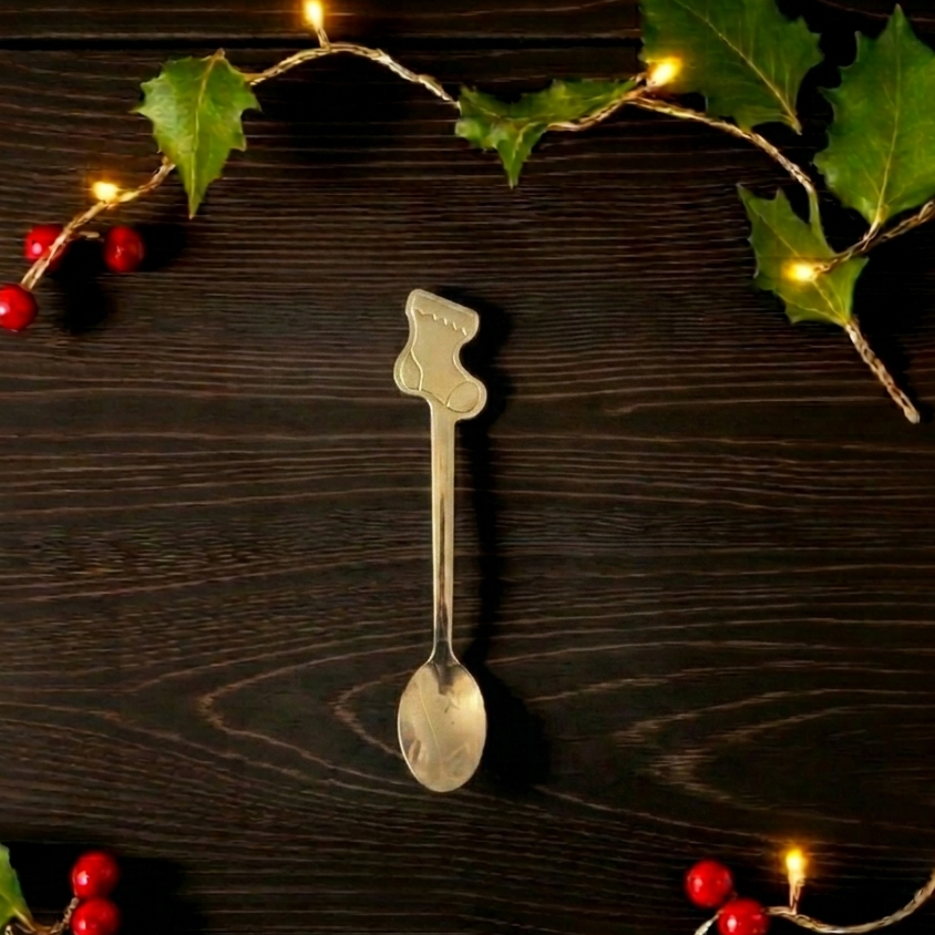 Festive Gold Toned Metal Christmas Spoon