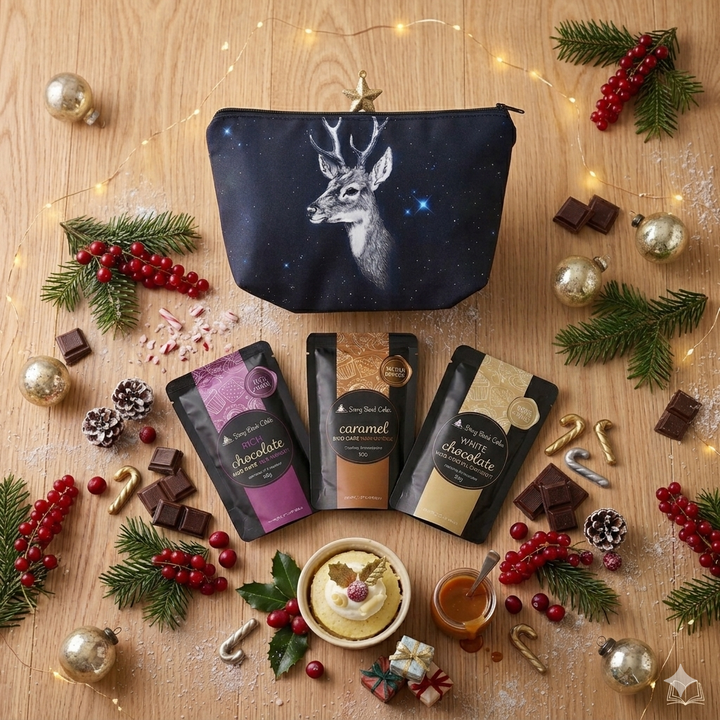 Starry Antler Zip Up Gift Bag Set - 3 x Mud Cake in a Mugs, Pick your own flavours