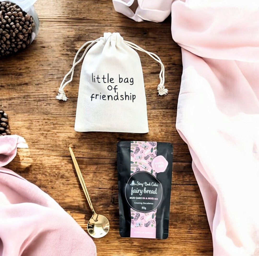 A Little Bag of Friendship Gift Bag with 1 Mud Cake in a mug + a cute spoon