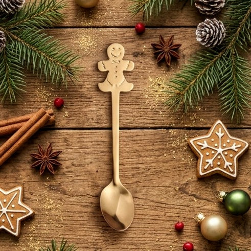 Festive Gold Toned Metal Christmas Spoon