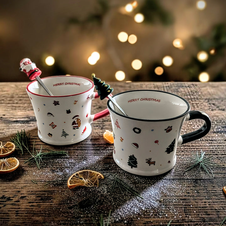 Gluten Free Luxury Christmas Duo Gift Box with 2 x Christmas Mugs & Spoons & 6 x Mud Cake in a Mug