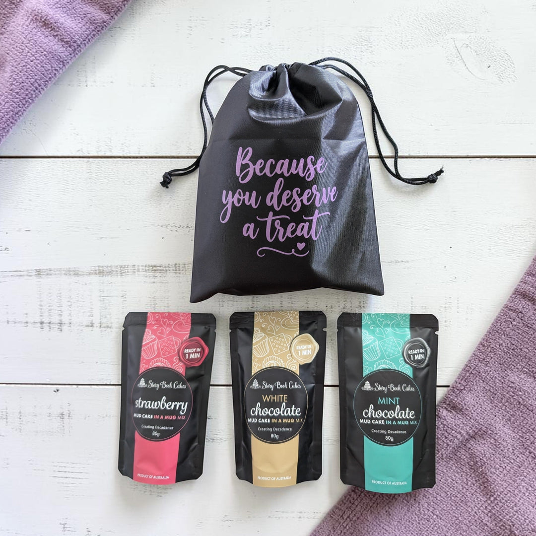 Because you deserve a treat - Gift Bag Set - 3 x Mud Cake in a Mugs, Pick your own flavours