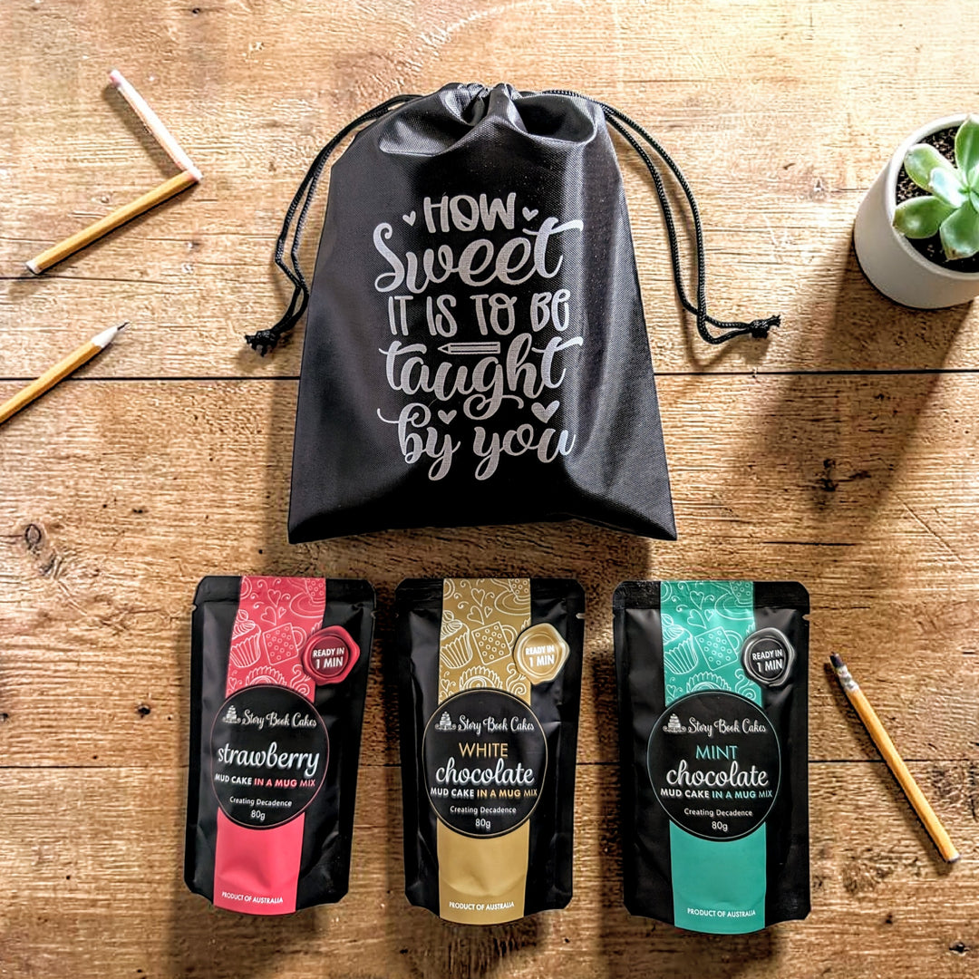 How sweet it is to be taught by you Gift Bag Set - 3 x Mud Cake in a Mugs, Pick your own flavours