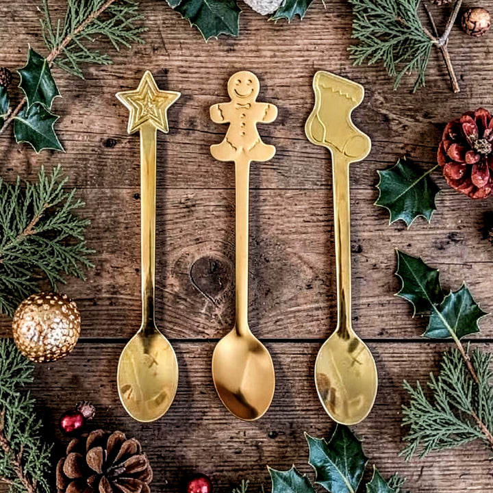Festive Gold Toned Metal Christmas Spoon