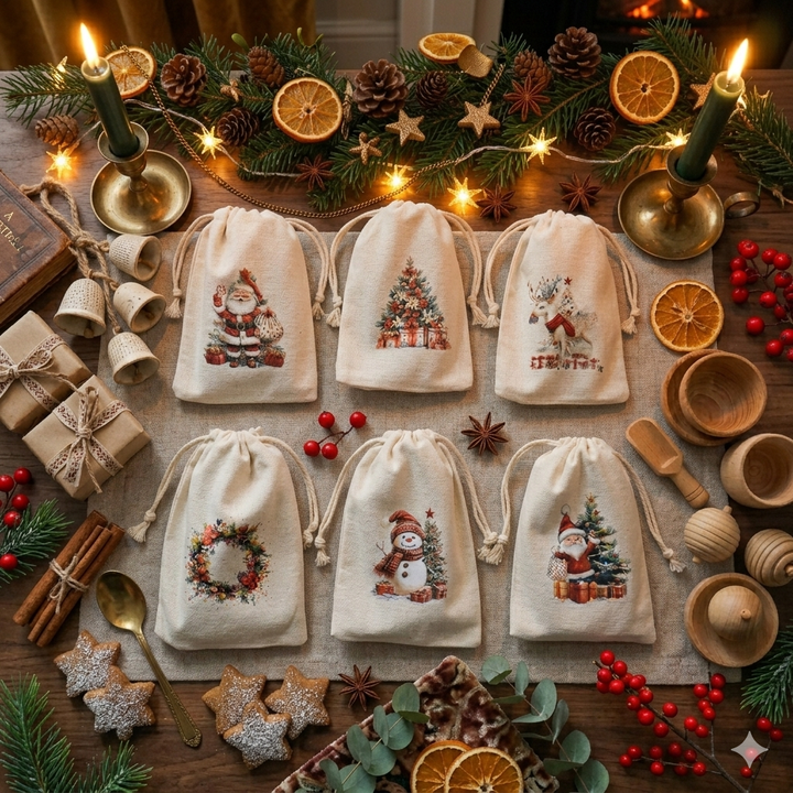 Traditional Christmas Gift Bag with 1  Mud Cake in a Mug + a Cute Spoon
