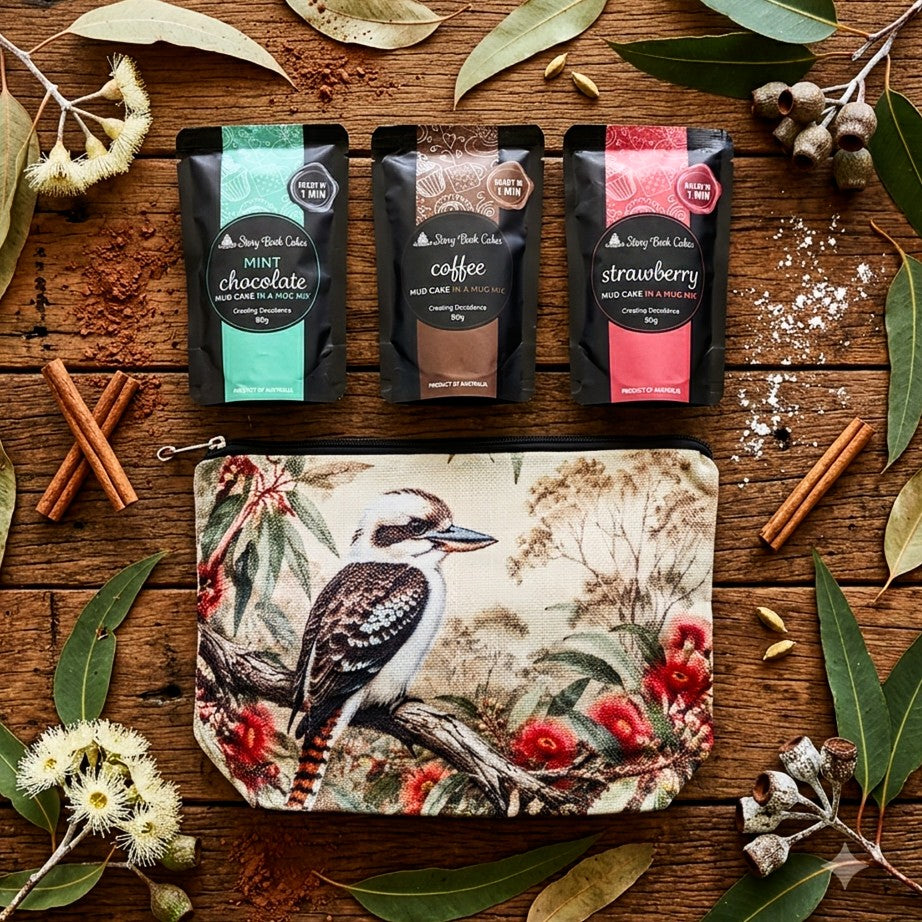 Kookaburra Gift Bag Set - 3 x Mud Cake in a Mugs, Pick your own flavours