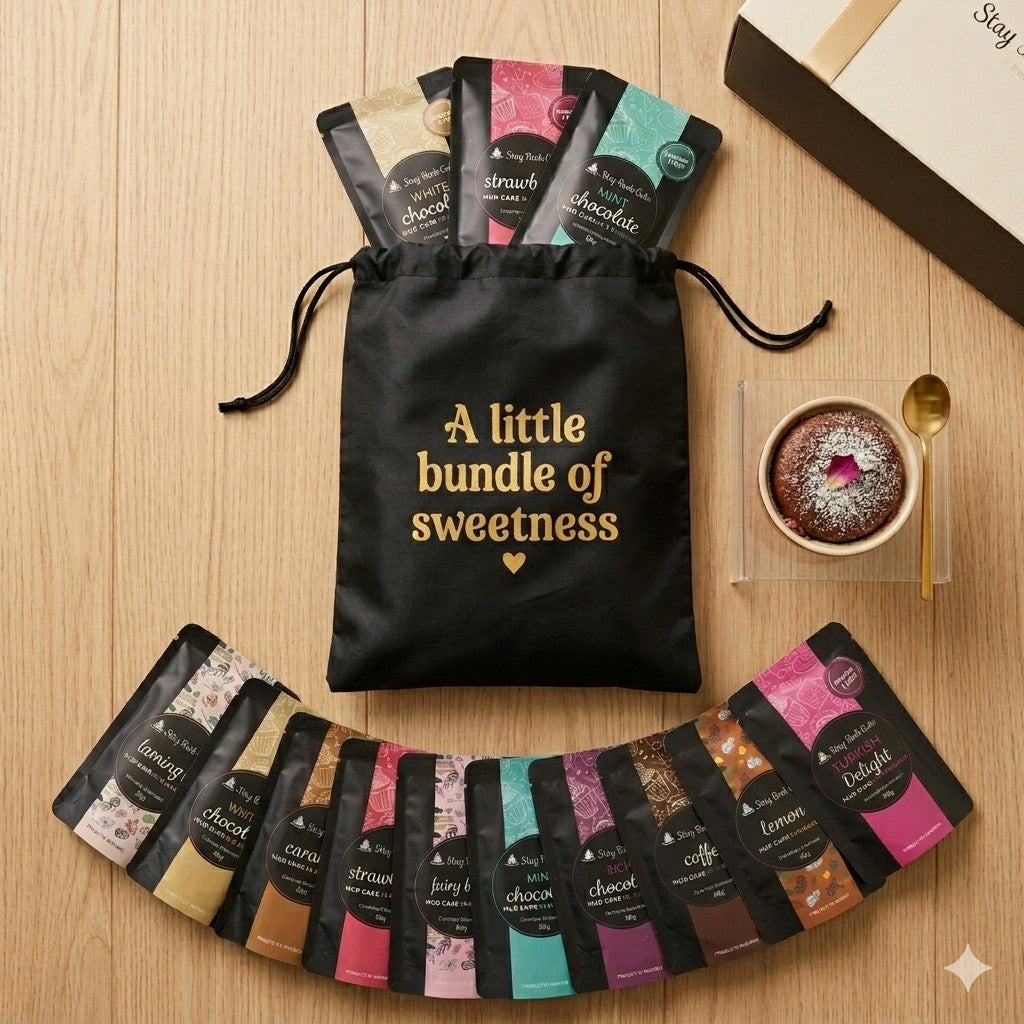A Little Bundle of Sweetness - Reusable gift bag with 10 x Mud Cake in a mug