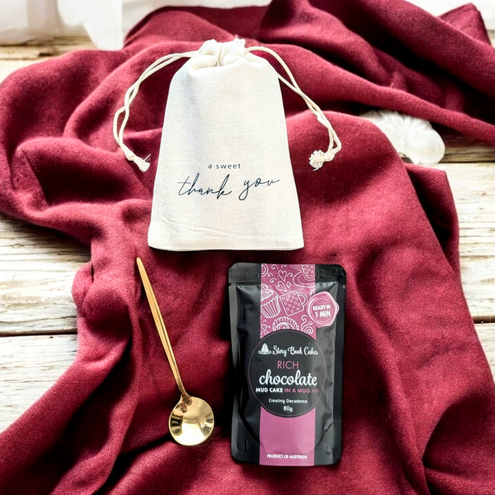 Thank You Gift Bag with 1 Mud Cake in a mug + a cute spoon