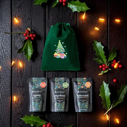 Velvet Christmas gift bag with 3 x Mud Cake in a Mug